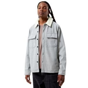 PACSUN Men’s Gray Plaid Sherpa Button Front Shacket size Large